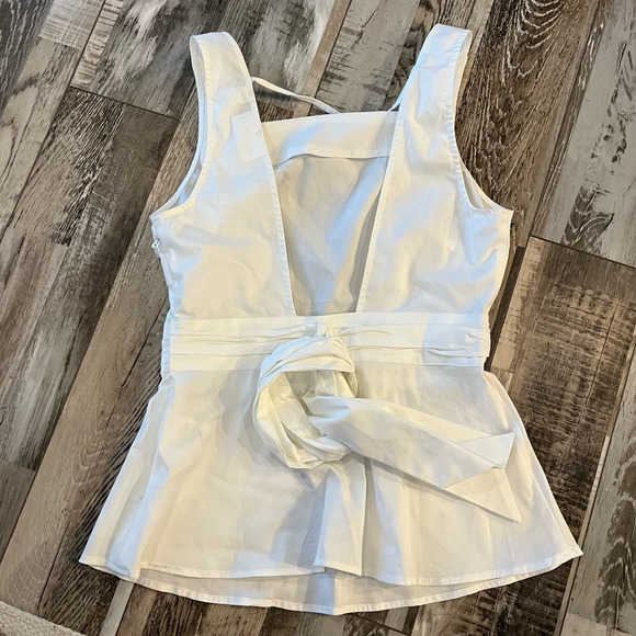 7th Avenue Sleeveless Square Neck Boho White Top Back Cutout Sash Waist Size XS - Picture 2 of 9